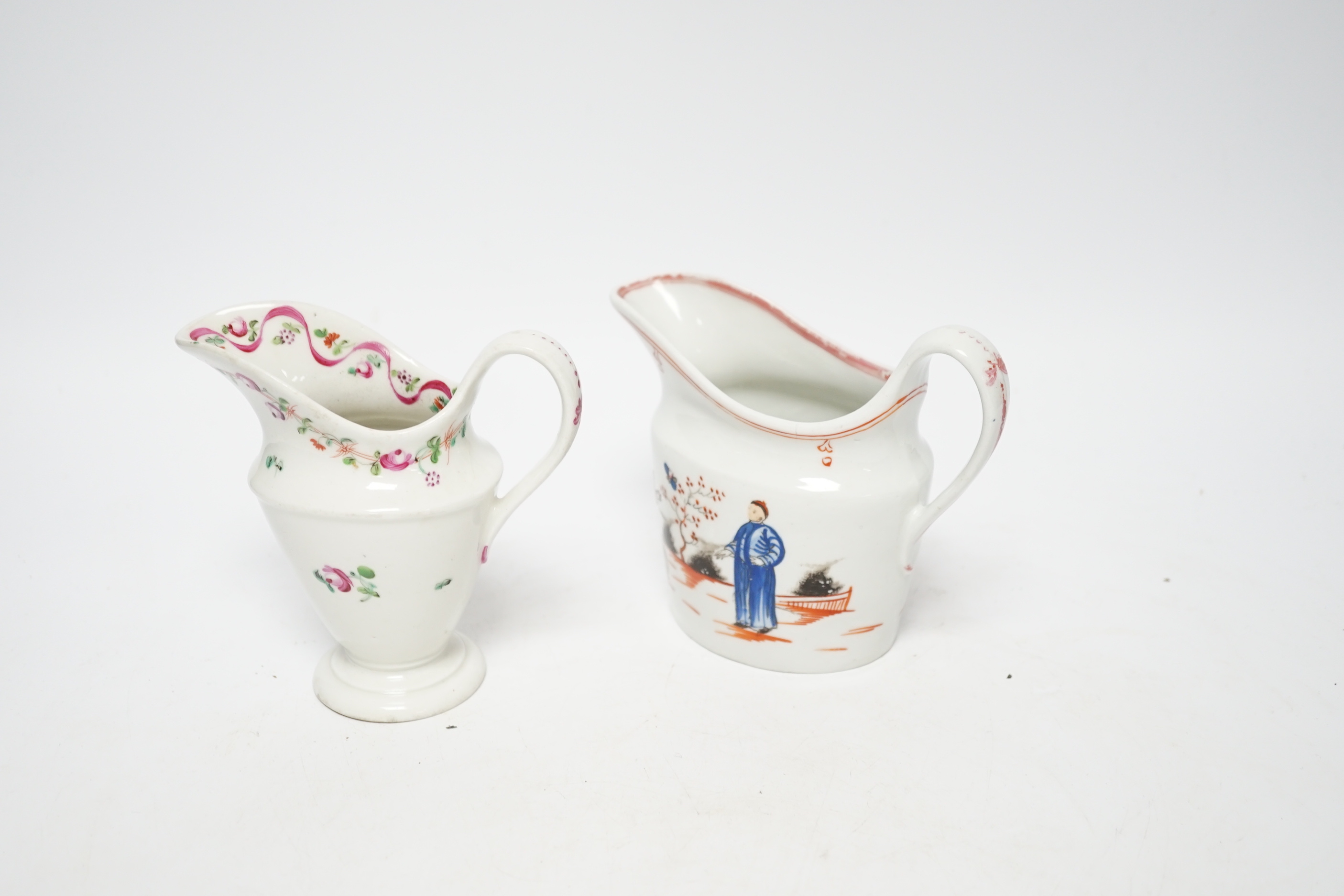 An 18th century Newhall teapot stand and a New Hall milk jug, c.1810 and a Keeley milk jug